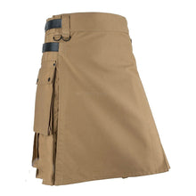 Load image into Gallery viewer, Holiday Utility Kilt Cargo Pocket Tartan Pleated Skirt Celtic Scottish Larp Costume Strap Cotton Bottoms Solid Color For Men - CosCouture

