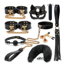 Load image into Gallery viewer, BLACKWOLF BDSM Bondage Kits Genuine Leather Restraint Set Handcuffs Collar Gag Rabbit Vibrators Adult Sex Toys For Women Couples
