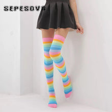 Load image into Gallery viewer, Rainbow Pattern Women Multicolor Socks Thigh High Long - CosCouture
