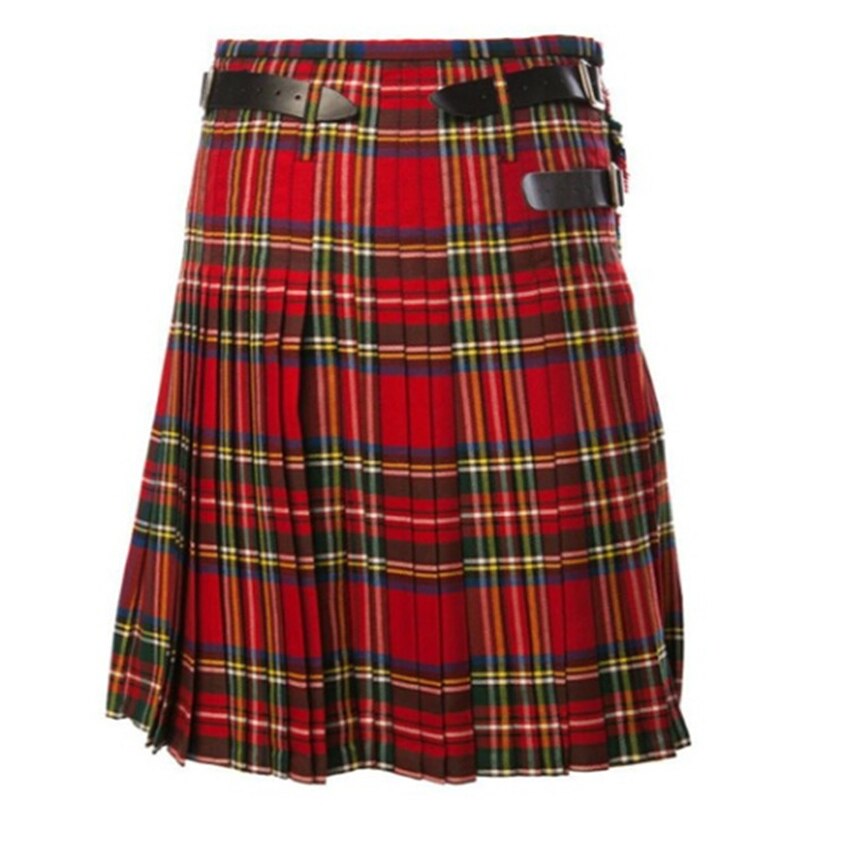Men Scotland Kilt Tartan Plaid Pleated Skirt Traditional Clothing Halloween Cosplay Costumes Knee Length Medieval Gothic Bottoms - CosCouture