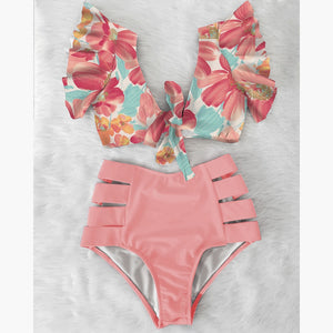 High Waist Ruffled Sexy Bikini Set 2022 Flounce Biquini Swimwear Women Two Pieces Swimsuit Floral Beachwear V-Neck Bathing Suit