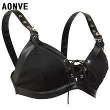 Load image into Gallery viewer, Aonve Steampunk Corset Bra Women Punk Goth Accessories Sexy Gothic Bustier Top Female Black Cotton And Faux Leather Bralette
