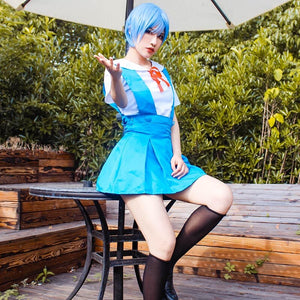 ROLECOS EVA Ayanami Rei Cosplay Neon Genesis Evangelion Cosplay Costume Girl School Uniform Suspender Women Dress Summer EVA Cos - CosCouture