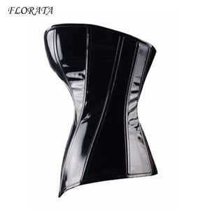FLORATA Sexy women PVC Overbust Corset Steampunk Lingerie Top-Goth Corset Sexy Leather Waist Trainer