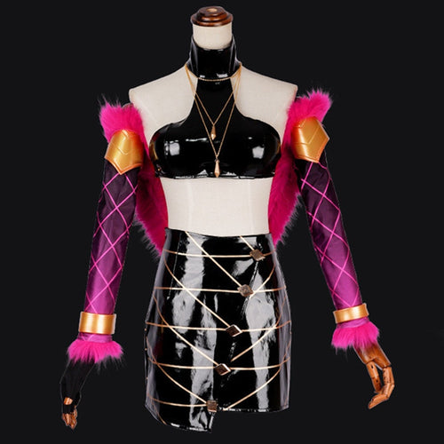 KDA Evelynn Cosplay Costume Outfit Pop Star Necklacce Gloves Top Skirt Set - CosCouture