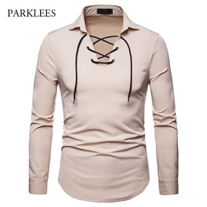 Brand White Men Shirt Long Sleeve Chemise Homme 2018 Scottish Jacobite Ghillie Kilt Mens Slim Fit Dress Shirts Casual Camisa XXL - CosCouture