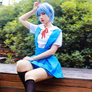 ROLECOS EVA Ayanami Rei Cosplay Neon Genesis Evangelion Cosplay Costume Girl School Uniform Suspender Women Dress Summer EVA Cos - CosCouture