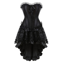 Load image into Gallery viewer, Sapubonva burlesque corset and skirt set irregular lace up gothic bustier corset dresses for women adjustable plus size black
