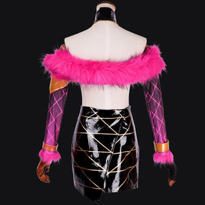 KDA Evelynn Cosplay Costume Outfit Pop Star Necklacce Gloves Top Skirt Set - CosCouture