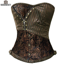 Load image into Gallery viewer, Miss Moly Steampunk Corset Gothic Bustiers Boned Zipper Brown Top Woman Tummy Slimming Sheath Modeling Shapewear Body Shaper
