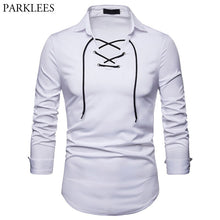 Load image into Gallery viewer, Brand White Men Shirt Long Sleeve Chemise Homme 2018 Scottish Jacobite Ghillie Kilt Mens Slim Fit Dress Shirts Casual Camisa XXL - CosCouture
