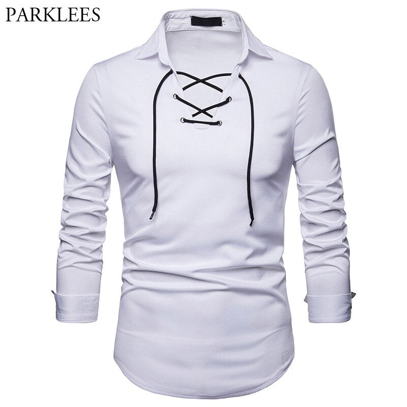 Brand White Men Shirt Long Sleeve Chemise Homme 2018 Scottish Jacobite Ghillie Kilt Mens Slim Fit Dress Shirts Casual Camisa XXL - CosCouture