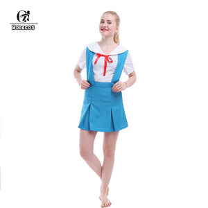 ROLECOS EVA Ayanami Rei Cosplay Neon Genesis Evangelion Cosplay Costume Girl School Uniform Suspender Women Dress Summer EVA Cos - CosCouture