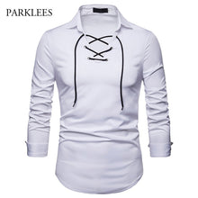 Load image into Gallery viewer, Brand White Men Shirt Long Sleeve Chemise Homme 2018 Scottish Jacobite Ghillie Kilt Mens Slim Fit Dress Shirts Casual Camisa XXL - CosCouture
