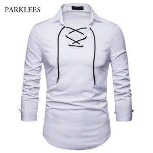 Brand White Men Shirt Long Sleeve Chemise Homme 2018 Scottish Jacobite Ghillie Kilt Mens Slim Fit Dress Shirts Casual Camisa XXL - CosCouture