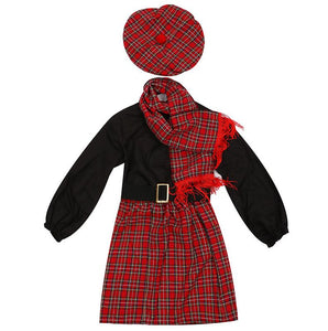 high quality Scotland Girls Dress Halloween Costume For Kids Scots Kilt Carnival Party Cosplay Festival Plaid Skirt Hat Scarf - CosCouture