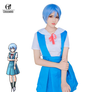 ROLECOS EVA Ayanami Rei Cosplay Neon Genesis Evangelion Cosplay Costume Girl School Uniform Suspender Women Dress Summer EVA Cos - CosCouture