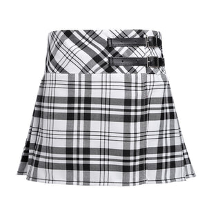 4-14 Years Fashion Pleated Side Split Plaid Kids Girls  A-line Skirt Tartan Kilt with Faux Leather Buckle School Girls Skirt - CosCouture
