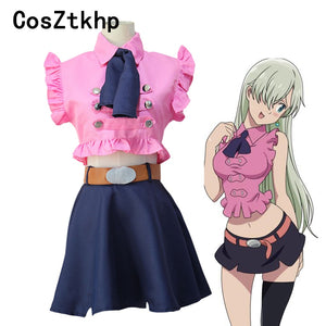 Cosztkhp Anime The Seven Deadly Sins Elizabeth Liones Cosplay Costume Full Set Dress(Top+Skirt+Bow tie+Belt) Halloween Costumes - CosCouture