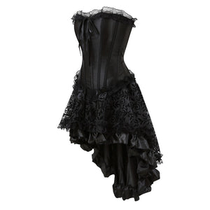 Sapubonva burlesque corset and skirt set irregular lace up gothic bustier corset dresses for women adjustable plus size black