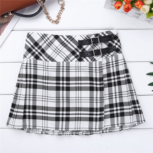 4-14 Years Fashion Pleated Side Split Plaid Kids Girls  A-line Skirt Tartan Kilt with Faux Leather Buckle School Girls Skirt - CosCouture