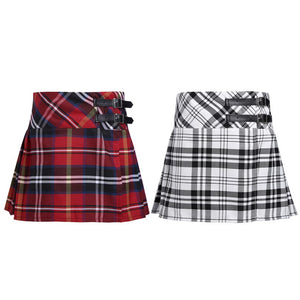 4-14 Years Fashion Pleated Side Split Plaid Kids Girls  A-line Skirt Tartan Kilt with Faux Leather Buckle School Girls Skirt - CosCouture