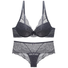 Load image into Gallery viewer, Bra Set Women Push Up Appliques Floral Pattern Padded Underwired Bow Decoration Lingerie Set For Small Breast Women
