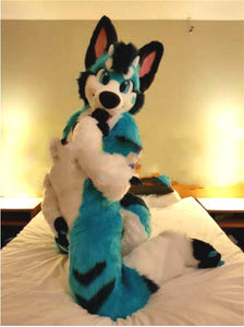 Blue Long Fur Husky Dog Fursuit Furry Mascot Costume Suit Cosplay Dress Unisex - CosCouture