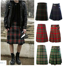 Load image into Gallery viewer, Men Scotland Kilt Tartan Plaid Pleated Skirt Traditional Clothing Halloween Cosplay Costumes Knee Length Medieval Gothic Bottoms - CosCouture
