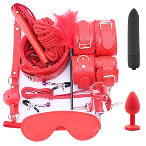 Leather BDSM Kit Bondage Set Adult Toys Sex Games Handcuffs Whip sm Sex Toy Kits Exotic Accessories Erotic Sex Toys for Couples