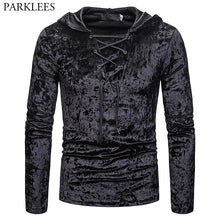 Load image into Gallery viewer, Men&#39;s Scottish Jacobite Ghillie Kilt Lace-up Hooded T-shirt Long Sleeve Velvet Hoodies Tshirts Male Hip Hop Casual Black Top Tee - CosCouture
