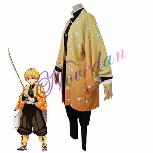 Anime Kimetsu no Yaiba Cosplay Costume Demon Slayer Agatsuma Zenitsu Cosplay Clothing Kimono Halloween Costume For Adult Men - CosCouture