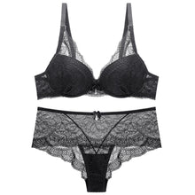 Load image into Gallery viewer, Bra Set Women Push Up Appliques Floral Pattern Padded Underwired Bow Decoration Lingerie Set For Small Breast Women
