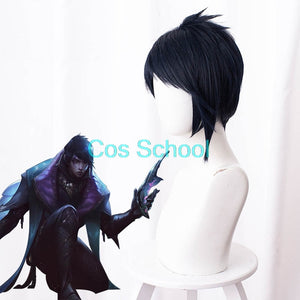 Cos School Aphelios Wig LOL League of Legends Aphelios Cosplay Wigs Blue Short Hair+Wig Cap Halloween Game Play Wigs - CosCouture