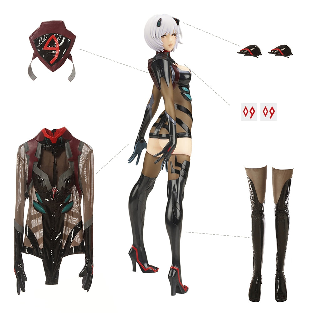 ROLECOS Rei Ayanami Cosplay Anime EVA Cosplay Costumes Ayanami Rei Cosplay Black Bodysuit Sexy Jumpsuit Costume Full Set - CosCouture