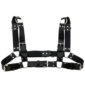 Women Men Sexy Punk Chest Harness Adjustable Caged Metal Body Chain PU Leather Choker Statement Necklace Party Clubwear