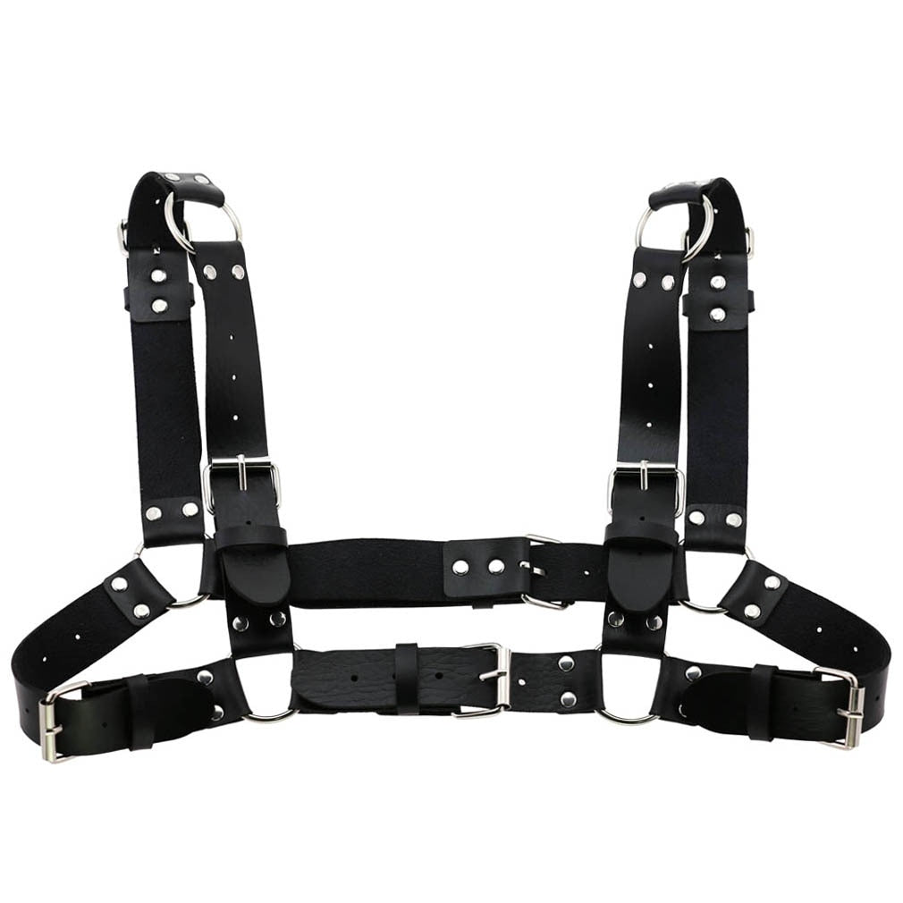 Women Men Sexy Punk Chest Harness Adjustable Caged Metal Body Chain PU Leather Choker Statement Necklace Party Clubwear
