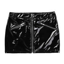 Load image into Gallery viewer, Women Ladies Wetlook Patent Leather Mini Skirts Fake Zipper Pockets Bodycon Sexy Pole Dancing Clubwear Stage Performance Skirt

