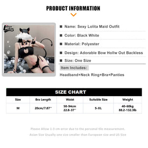 4Pcs Japanese Women Cat Bra Set Lovely Cartoon Maid Underwear Set Hollow Cosplay Costume Cute Lolita Kawaii Outfit Sexy Lingerie