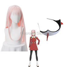 Load image into Gallery viewer, Cosroad Anime DARLING in the FRANXX 02 Zero Two Cosplay Wigs+Headwear Zero Two  02 Pink Long Straight Hair + Hair Clip - CosCouture
