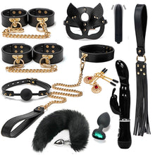 Load image into Gallery viewer, BLACKWOLF BDSM Bondage Kits Genuine Leather Restraint Set Handcuffs Collar Gag Rabbit Vibrators Adult Sex Toys For Women Couples
