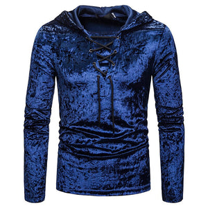 Men's Scottish Jacobite Ghillie Kilt Lace-up Hooded T-shirt Long Sleeve Velvet Hoodies Tshirts Male Hip Hop Casual Black Top Tee - CosCouture