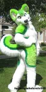 Green Husky Dog Fox Fursuit Furry Mascot Costume Suits Long Fur Adult Party Cosplay Game Dress Outdoor Outfit Birthday Party - CosCouture