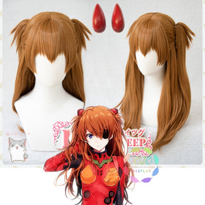 EVA Asuka Langley Soryu Long Orange Heat Resistant Synthetic Hair with 2 Ponytail Clips + Free Wig Cap / Prop Hairpin Headwear - CosCouture