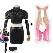 Load image into Gallery viewer, Ahri Cosplay Costume LOL Baddest KDA Ahri Cosplay Wig and Woman Black Uniforms Halloween Carnival Paty Costumes - CosCouture
