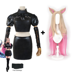 Ahri Cosplay Costume LOL Baddest KDA Ahri Cosplay Wig and Woman Black Uniforms Halloween Carnival Paty Costumes - CosCouture