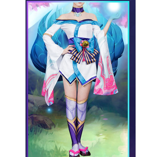 2020 Game Ahri Cosplay Costume LOL Ahri Spirit Blossom Wigs The Nine-Tailed Fox Costume Halloween Woman Dress Game Uniform Set - CosCouture