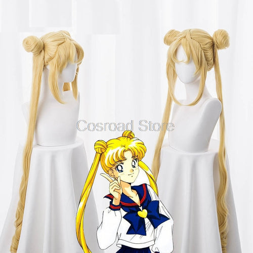 Cosroad Anime Sailor Moon Cosplay Wigs Sailor Moon High Temperature Yellow Long Hair Sailor Moon Headdress Wig Accessories - CosCouture