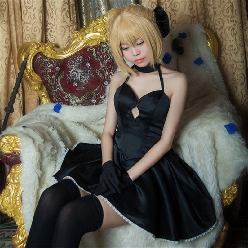 Women Anime FGO Zero Fate Black Dress Fate Stay Night Saber Alter Arturia Pendragon Cosplay Costume Halloween Costume for Women - CosCouture