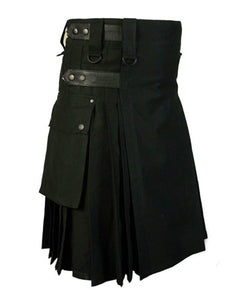 Holiday Utility Kilt Cargo Pocket Tartan Pleated Skirt Celtic Scottish Larp Costume Strap Cotton Bottoms Solid Color For Men - CosCouture